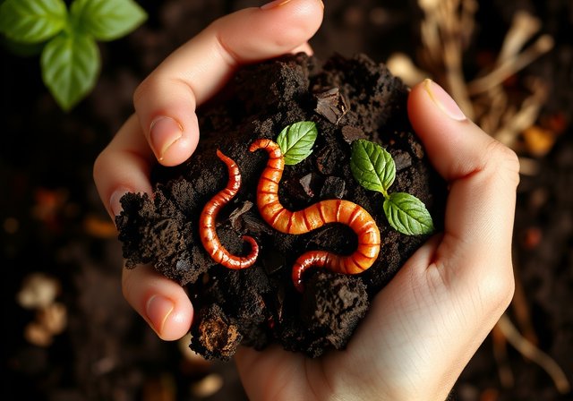 Rich soil with earthworms symbolizing sustainable practices at Playhumeho