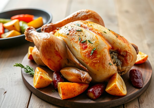 Herb-roasted whole chicken from sustainable chicken farm Netherlands
