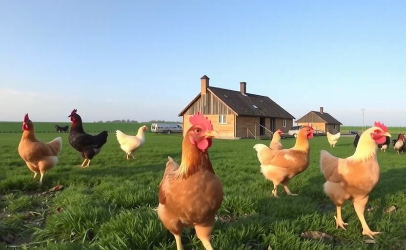 Thumbnail for virtual tour of Playhumeho farm, panoramic view of pastures and chickens